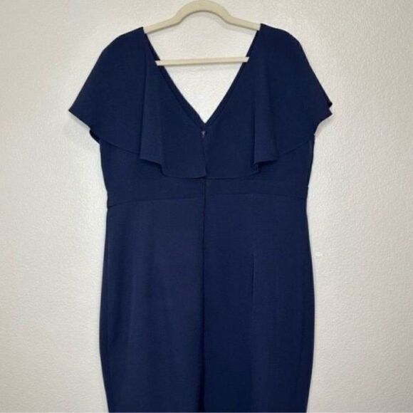 Asos Navy Blue Double V Ruffle Wrap Midi Dress, Size 14 - Picture 6 of 12